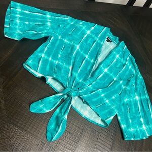 INC International Concepts Turquoise Tie-Front Kimono Blouse